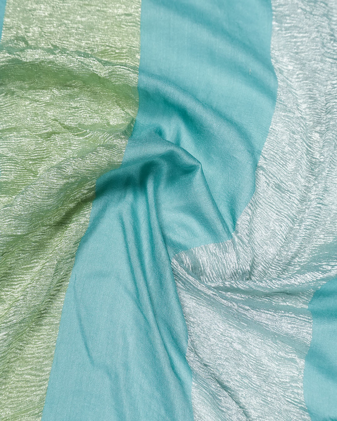 Turquoise Pure Muga & Tissue Saree with Stripe Weaves and Refined Minimal Border
