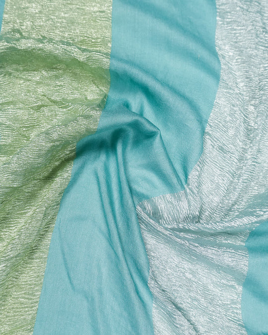 Turquoise Pure Muga & Tissue Saree with Stripe Weaves and Refined Minimal Border