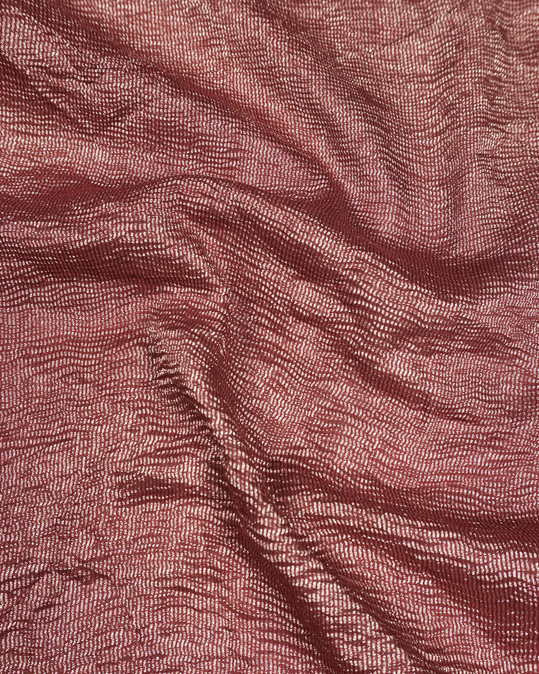 Maroon Pure Muga Tissue Saree Stripes Weaves and Modern Crinkle Texture