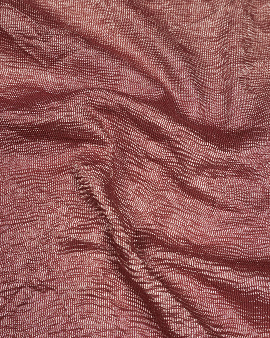 Maroon Pure Muga Tissue Saree Stripes Weaves and Modern Crinkle Texture