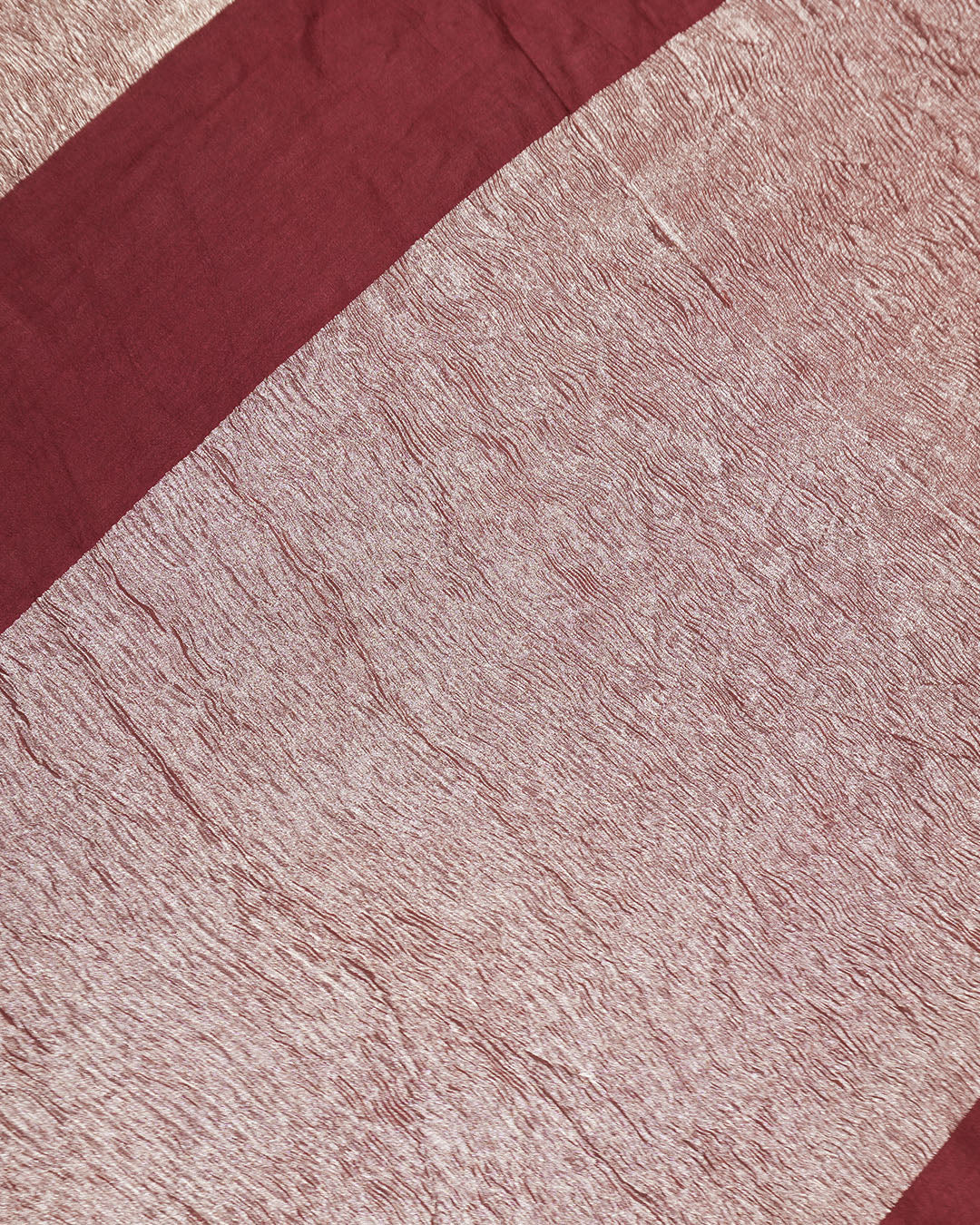 Maroon Pure Muga Tissue Saree Stripes Weaves and Modern Crinkle Texture