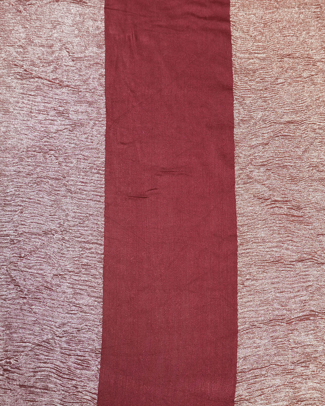 Maroon Pure Muga Tissue Saree Stripes Weaves and Modern Crinkle Texture