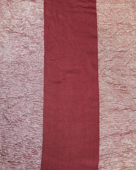 Maroon Pure Muga Tissue Saree Stripes Weaves and Modern Crinkle Texture