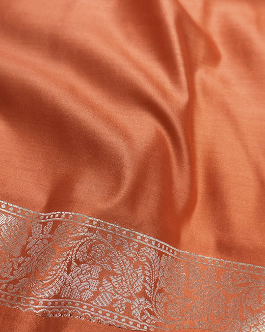 Rust Orange Pure Banarasi Saree with Floral Jaal and Vibrant Meenakari Weaves