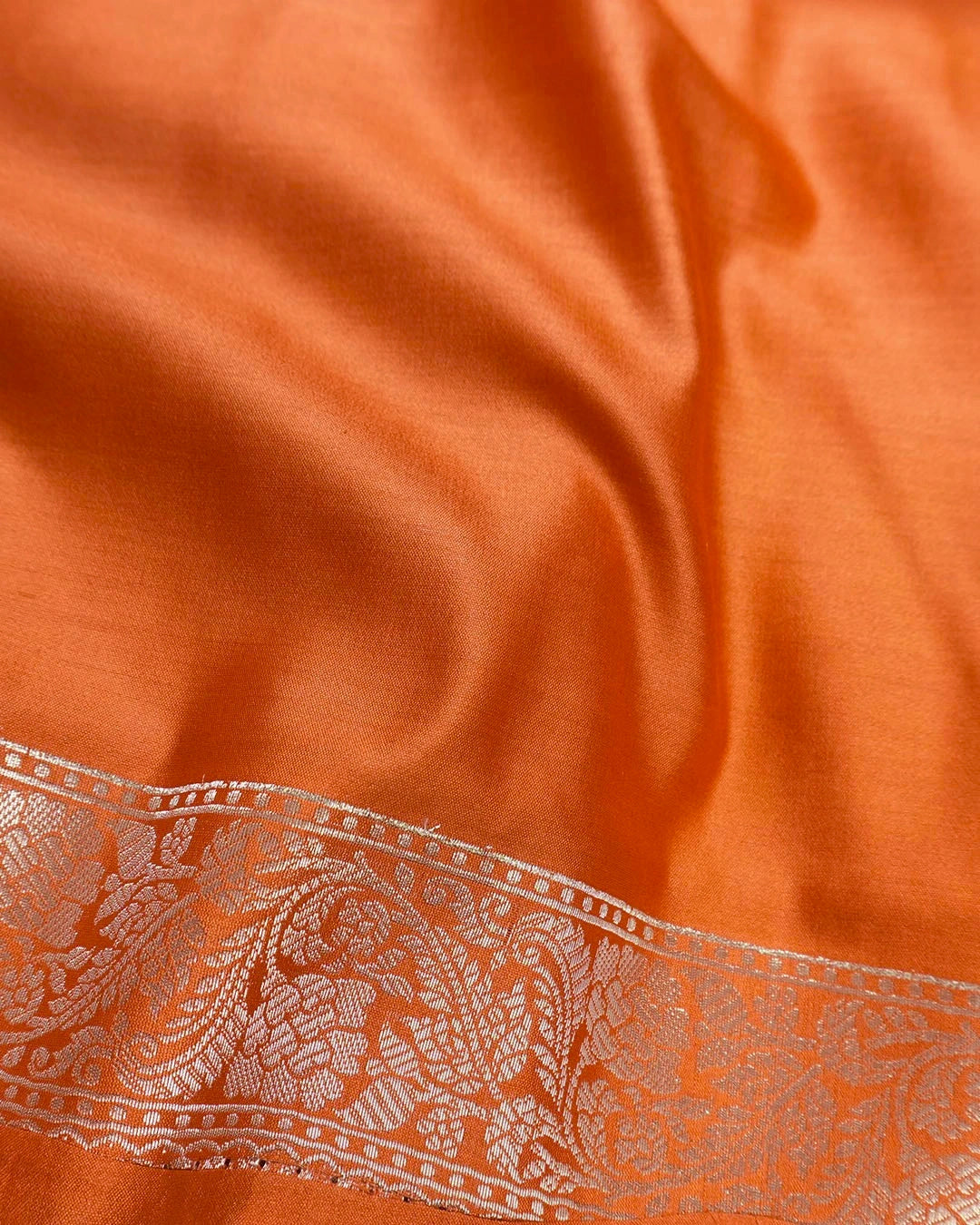 Orange Pure Banarasi Saree with Floral Jaal and Vibrant Meenakari Weaves