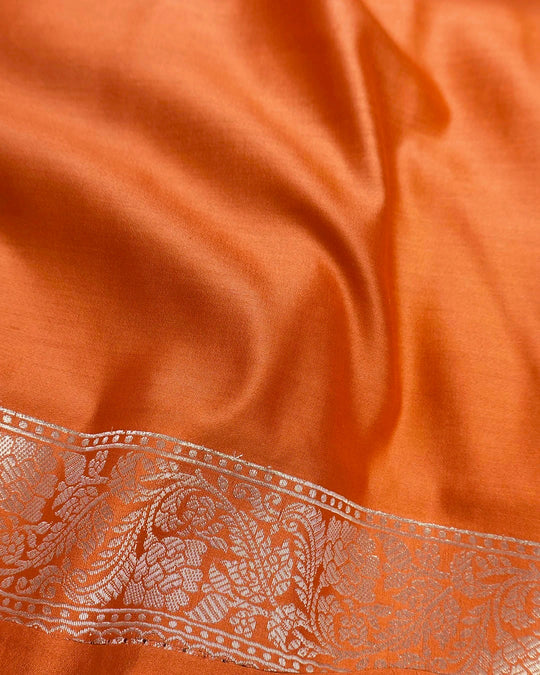 Orange Pure Banarasi Saree with Floral Jaal and Vibrant Meenakari Weaves