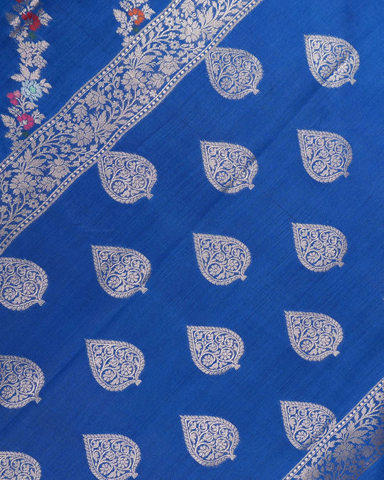 Blue Pure Banarasi Saree with Traditional Multi-hued Meenakari Weaves