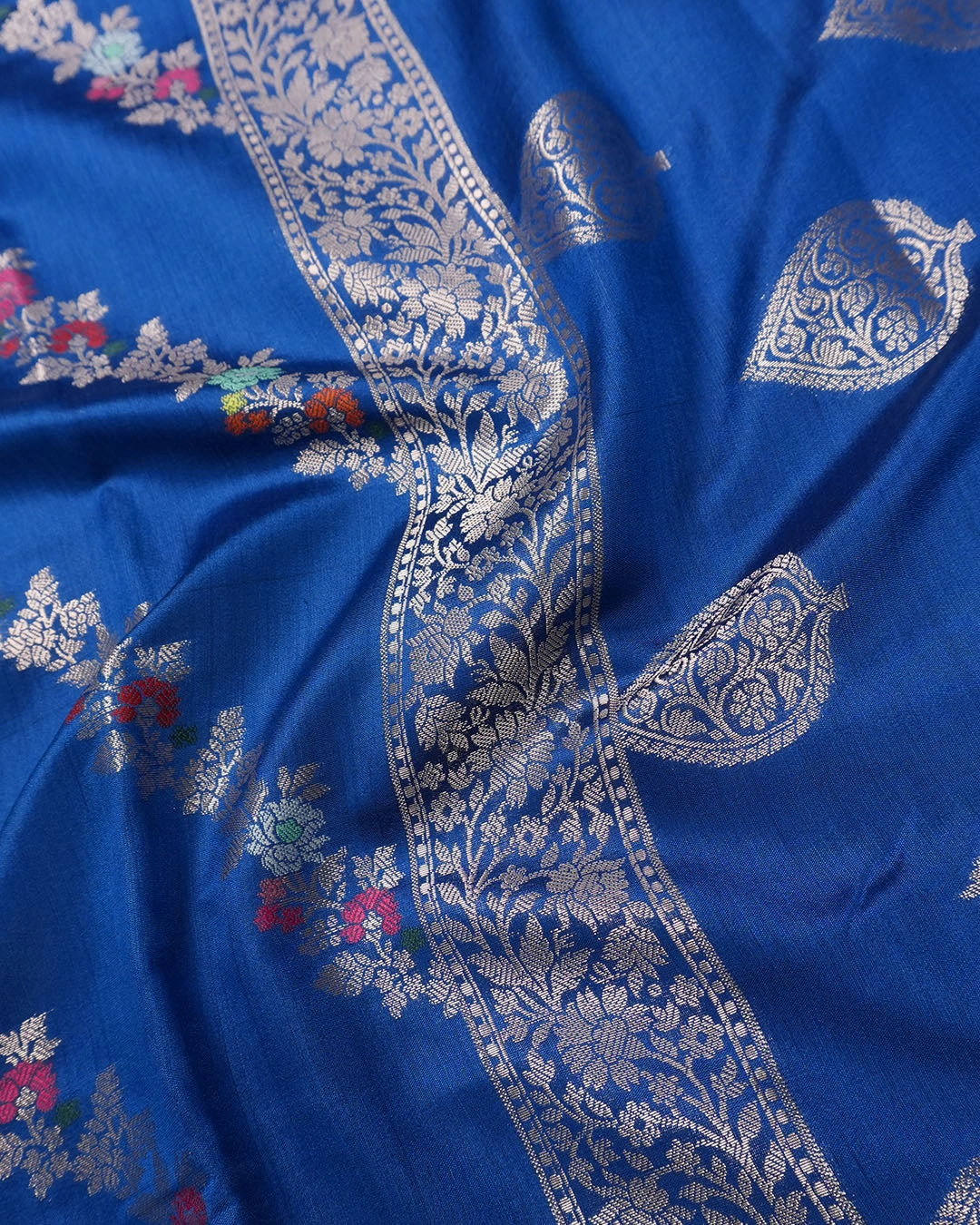 Blue Pure Banarasi Saree with Traditional Multi-hued Meenakari Weaves