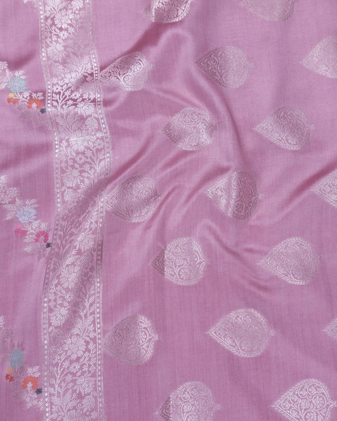 Soft Pink Pure Banarasi Saree with Botanical Meenakari Stripes Weaves