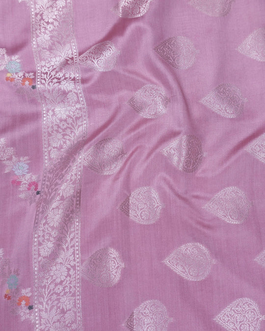 Soft Pink Pure Banarasi Saree with Botanical Meenakari Stripes Weaves