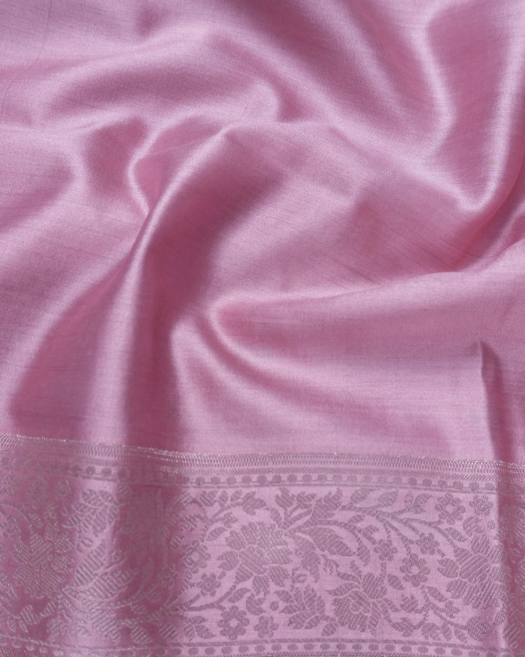 Soft Pink Pure Banarasi Saree with Botanical Meenakari Stripes Weaves