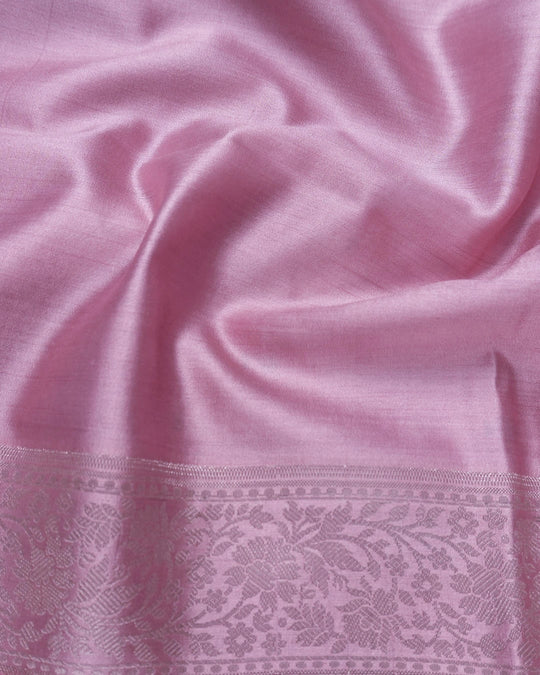 Soft Pink Pure Banarasi Saree with Botanical Meenakari Stripes Weaves