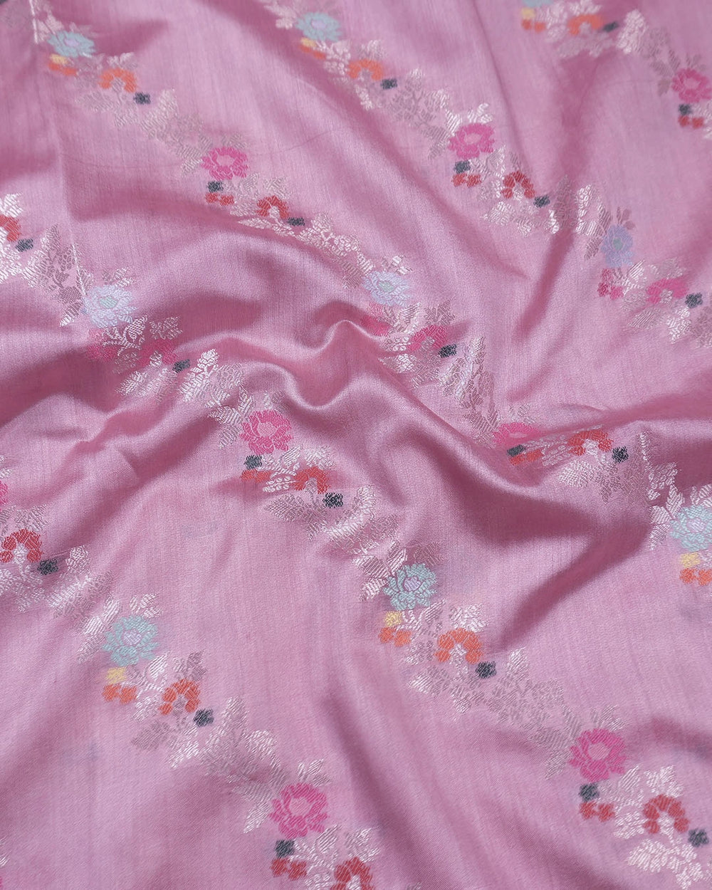 Soft Pink Pure Banarasi Saree with Botanical Meenakari Stripes Weaves