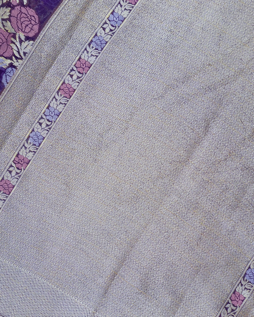Purple Pure Chiffon Saree with Luxurious Floral Stripe Weaves