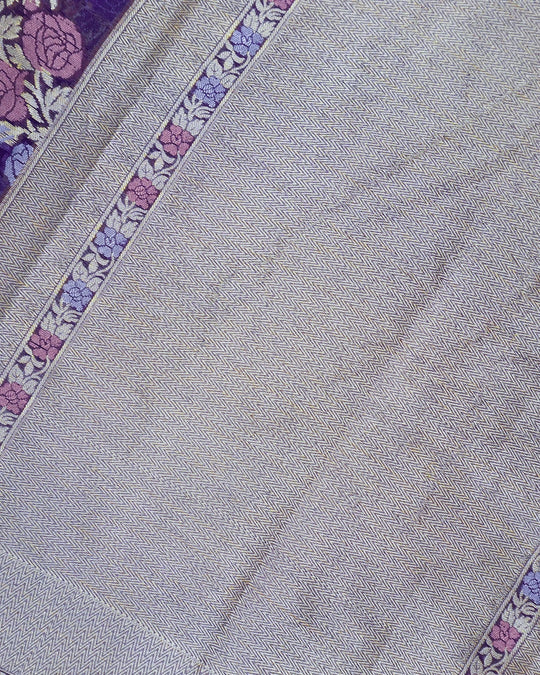 Purple Pure Chiffon Saree with Luxurious Floral Stripe Weaves
