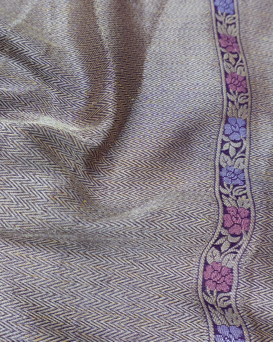 Purple Pure Chiffon Saree with Luxurious Floral Stripe Weaves