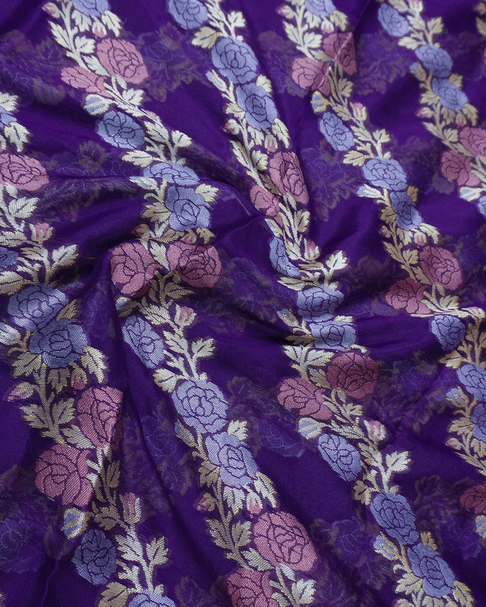 Purple Pure Chiffon Saree with Luxurious Floral Stripe Weaves