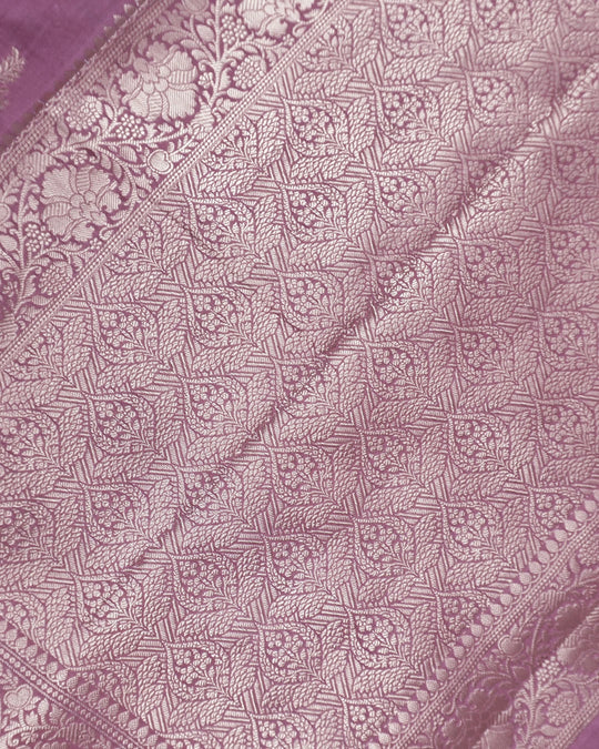 Mauve Pink Pure Banarasi Saree with Garden Spread Traditional Motif Weaves