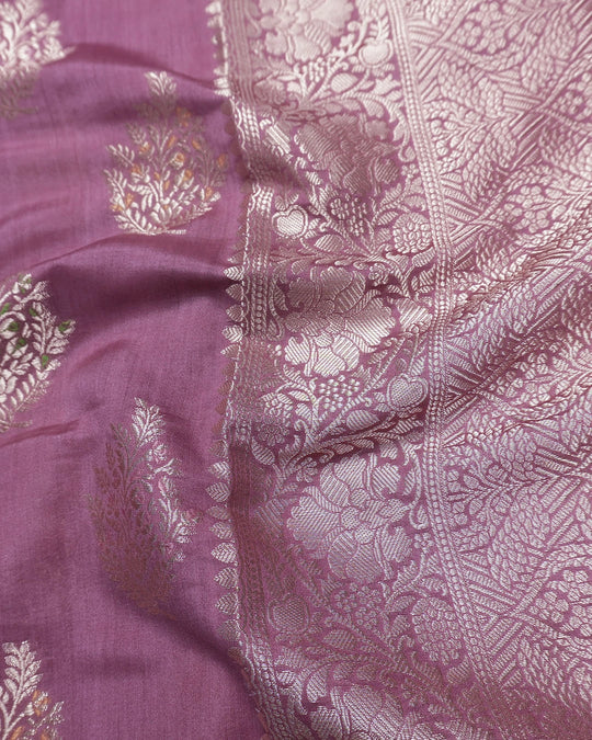 Mauve Pink Pure Banarasi Saree with Garden Spread Traditional Motif Weaves