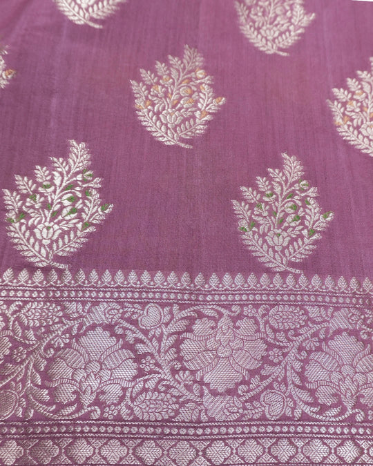 Mauve Pink Pure Banarasi Saree with Garden Spread Traditional Motif Weaves