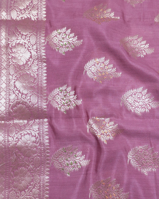 Mauve Pink Pure Banarasi Saree with Garden Spread Traditional Motif Weaves