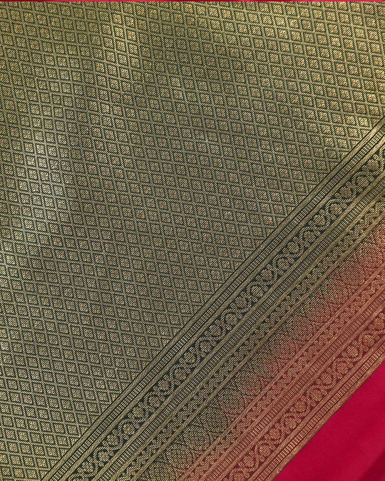Red Kanjivaram Saree with Mandala Motifs and Contrasting Border