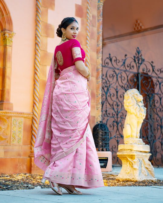 Gulaabi Pink Handwoven Pure Banarasi Silk Saree