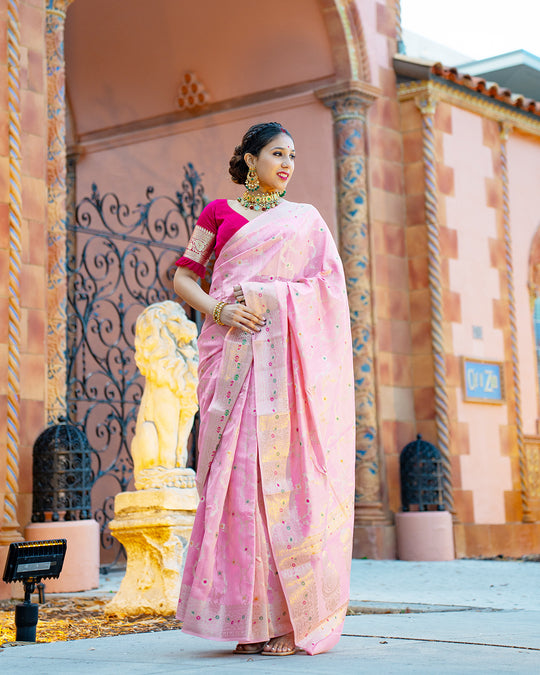 Gulaabi Pink Handwoven Pure Banarasi Silk Saree