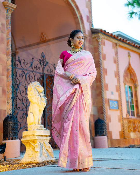 Gulaabi Pink Handwoven Pure Banarasi Silk Saree