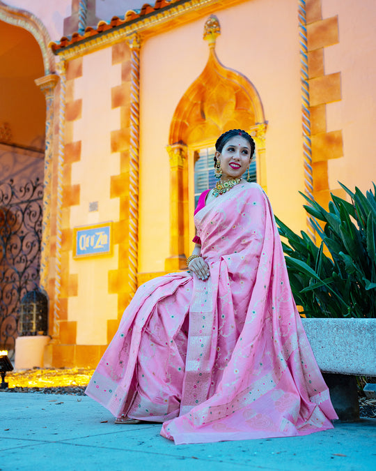 Gulaabi Pink Handwoven Pure Banarasi Silk Saree