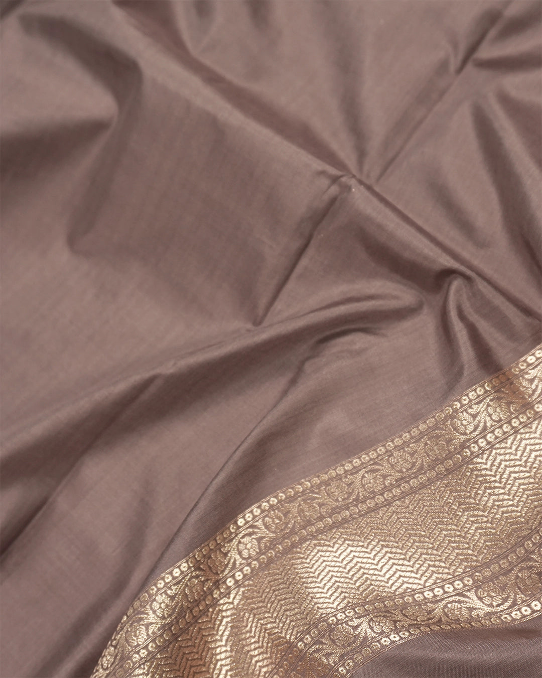Deep Taupe Pure Katan Saree with Floral Jaal Weaving