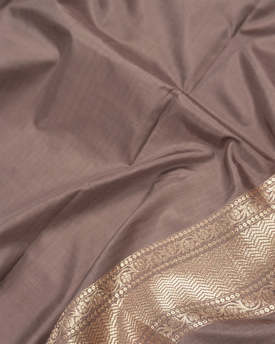 Deep Taupe Pure Katan Saree with Floral Jaal Weaving