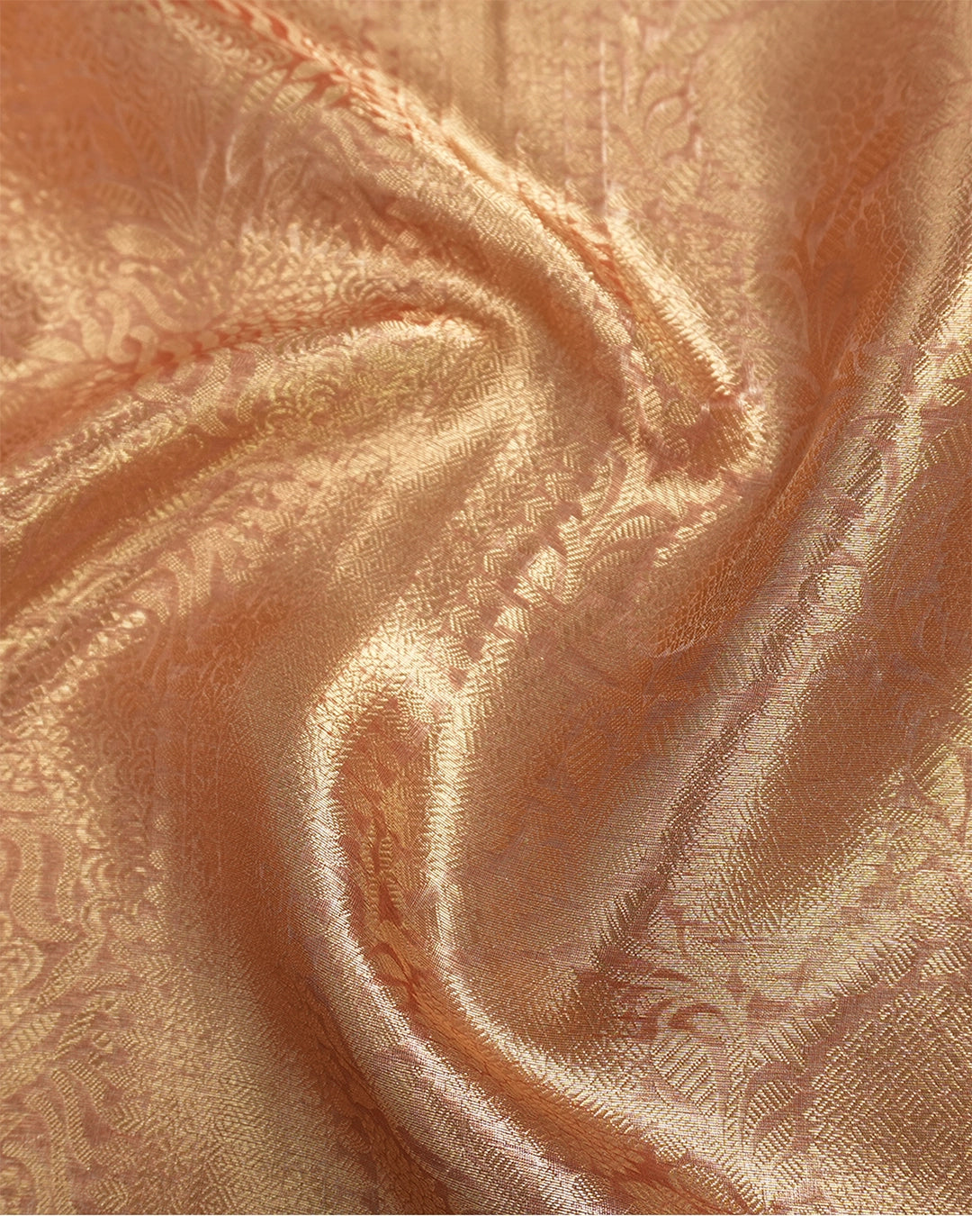Coral Orange Pure Tissue Saree with Intricate Floral Weaving