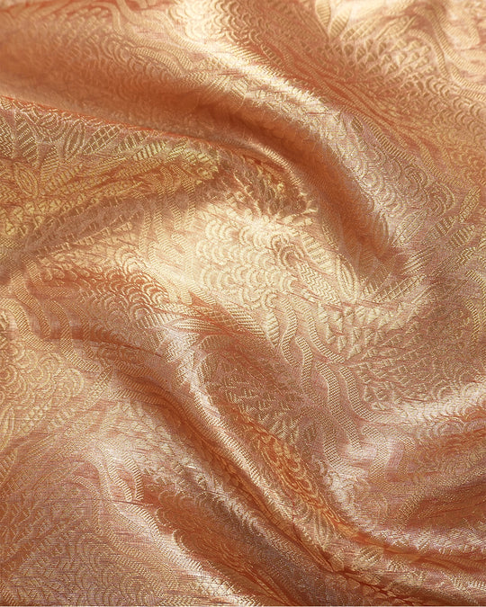 Coral Orange Pure Tissue Saree with Intricate Floral Weaving