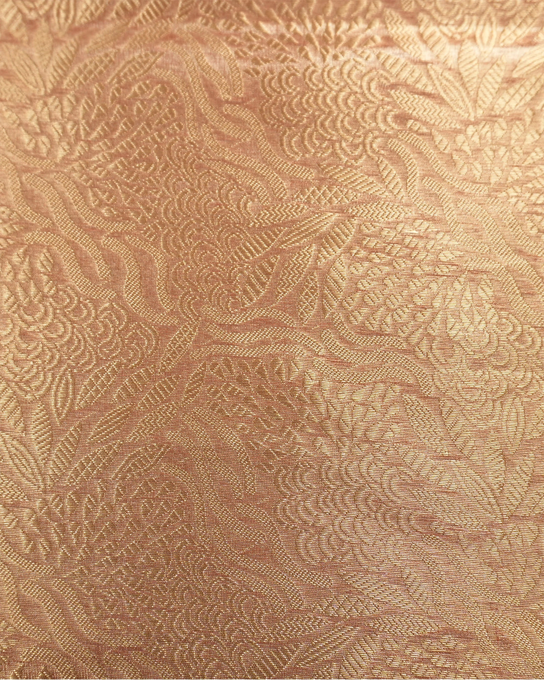 Coral Orange Pure Tissue Saree with Intricate Floral Weaving