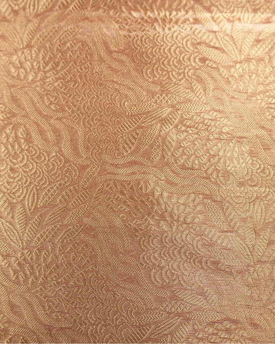 Coral Orange Pure Tissue Saree with Intricate Floral Weaving
