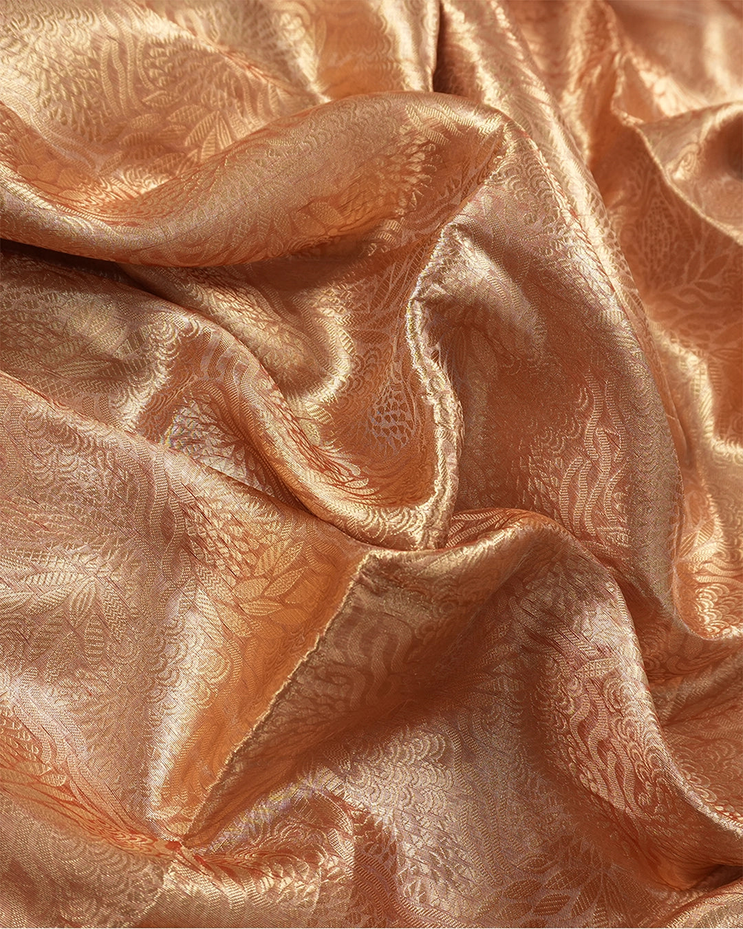 Coral Orange Pure Tissue Saree with Intricate Floral Weaving