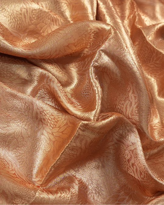 Coral Orange Pure Tissue Saree with Intricate Floral Weaving