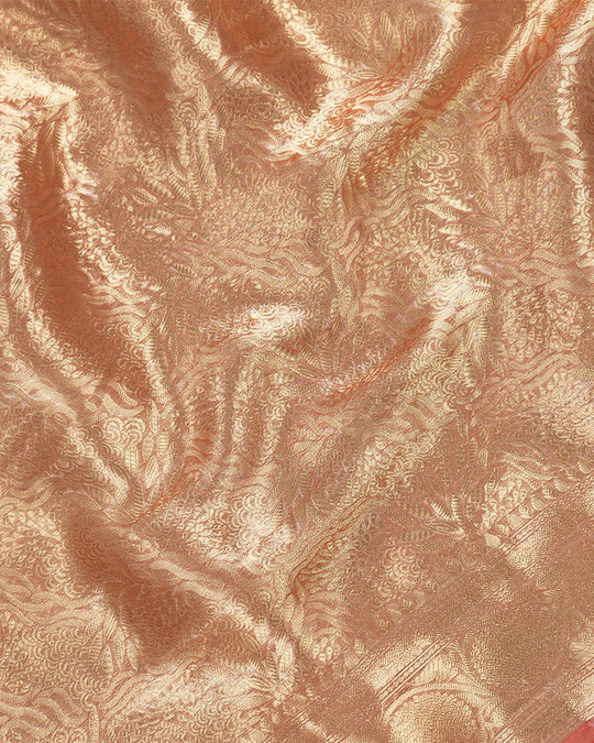 Coral Orange Pure Tissue Saree with Intricate Floral Weaving