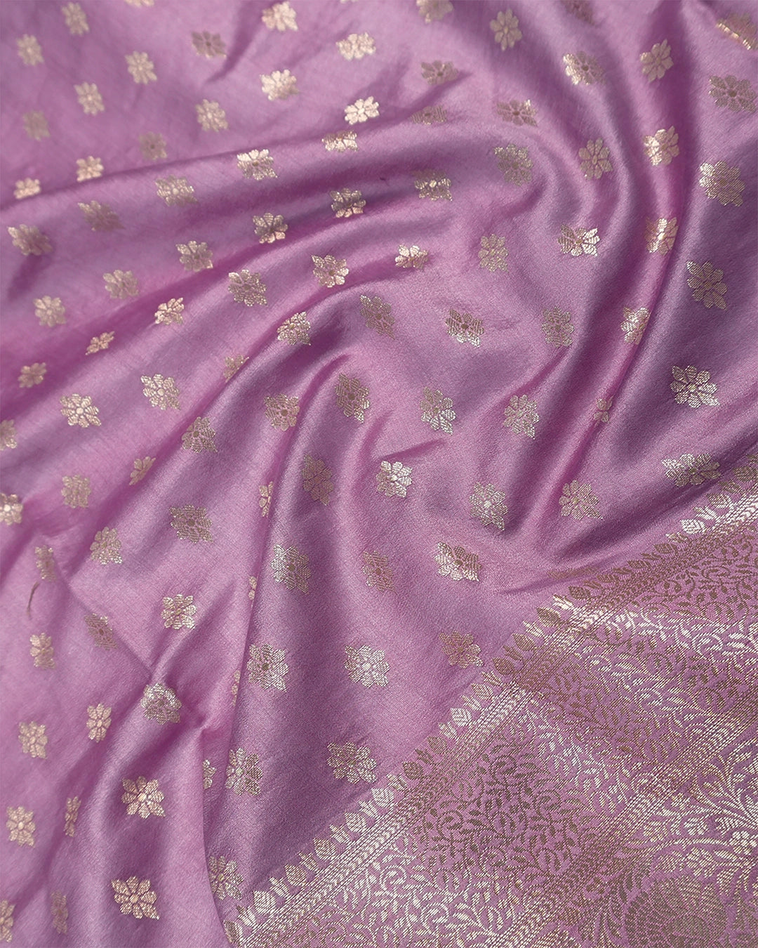 Light Purple Pure Banarasi Saree with Minimal Buti Weaves – katansi