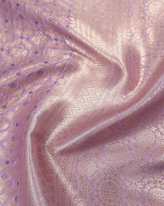 Light Lavender Pure Katan Saree with Motif Brocade Floral Weaving