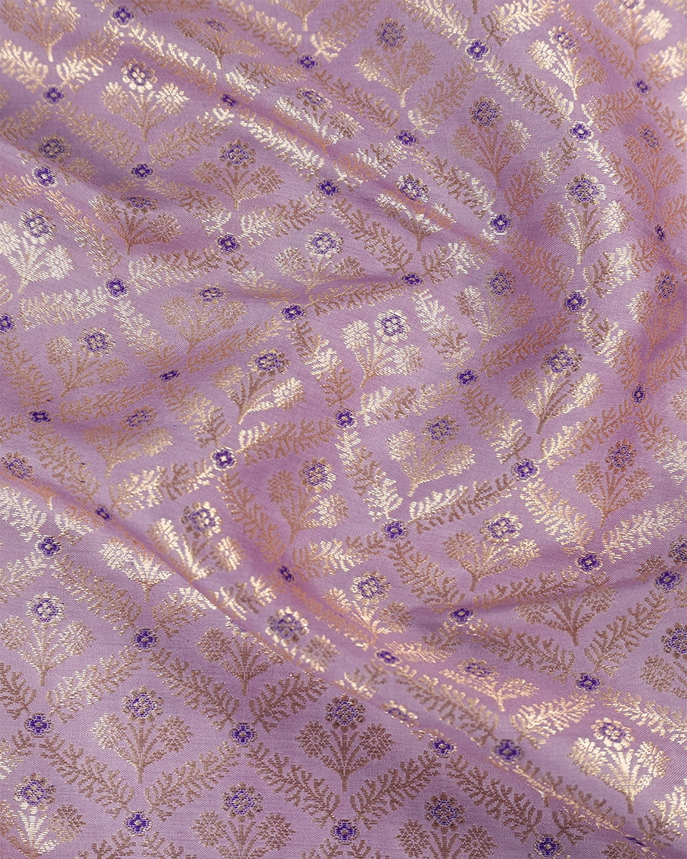 Light Lavender Pure Katan Saree with Motif Brocade Floral Weaving