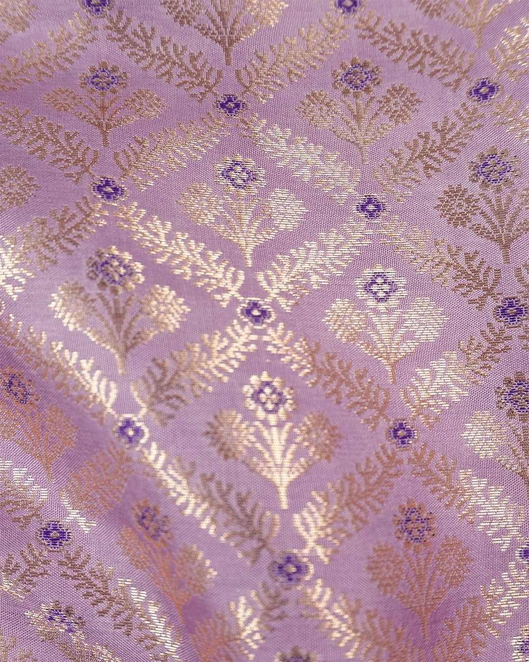 Light Lavender Pure Katan Saree with Motif Brocade Floral Weaving
