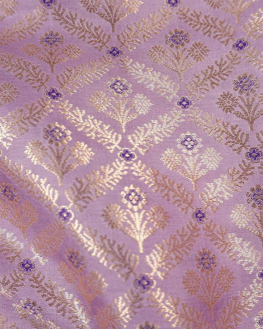Light Lavender Pure Katan Saree with Motif Brocade Floral Weaving
