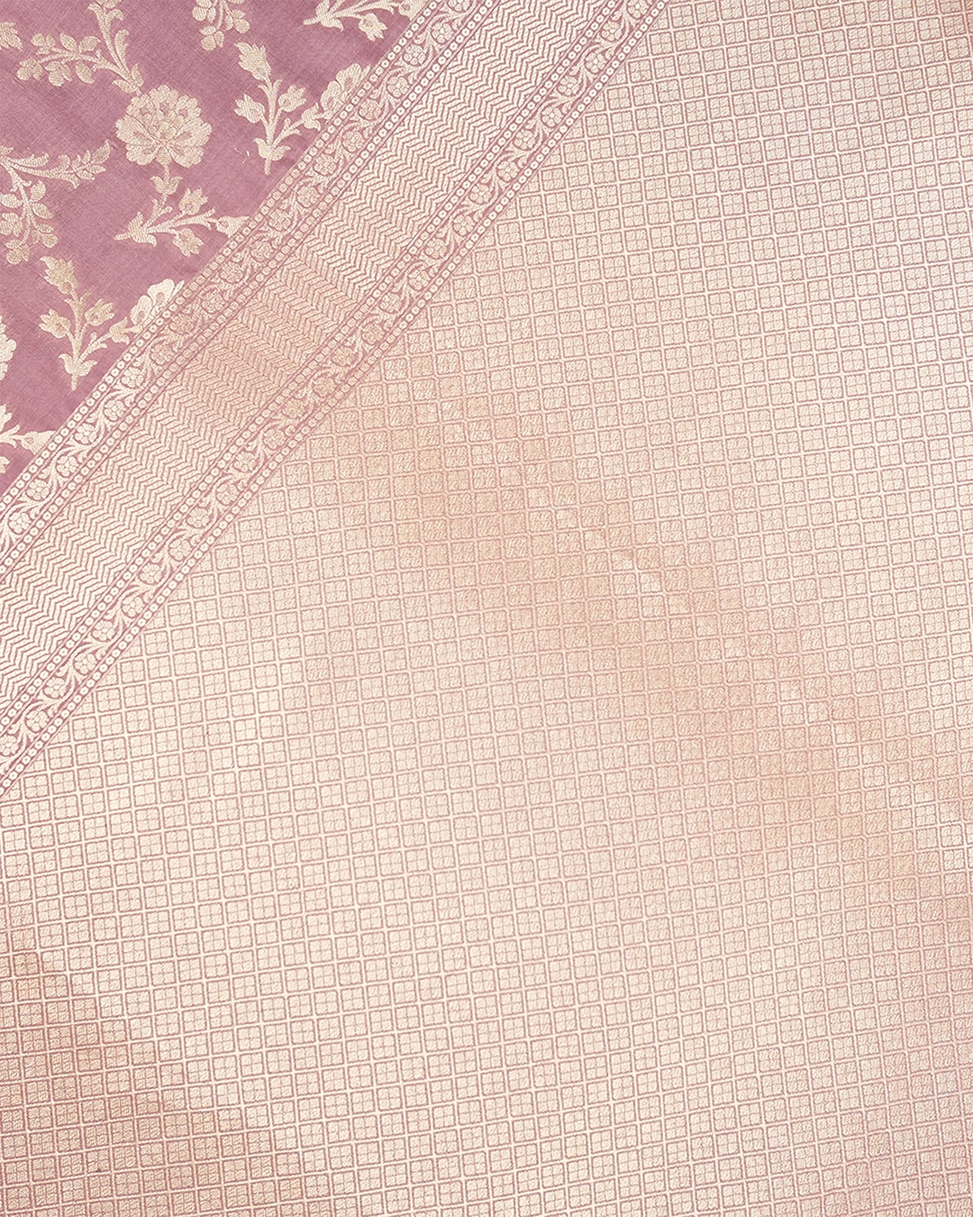 Dusty Rose Pink Pure Katan Saree with Floral Vine Jaal Weaving
