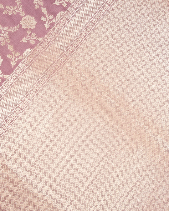 Dusty Rose Pink Pure Katan Saree with Floral Vine Jaal Weaving