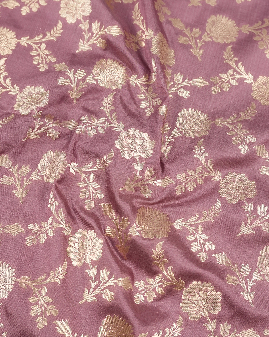 Dusty Rose Pink Pure Katan Saree with Floral Vine Jaal Weaving