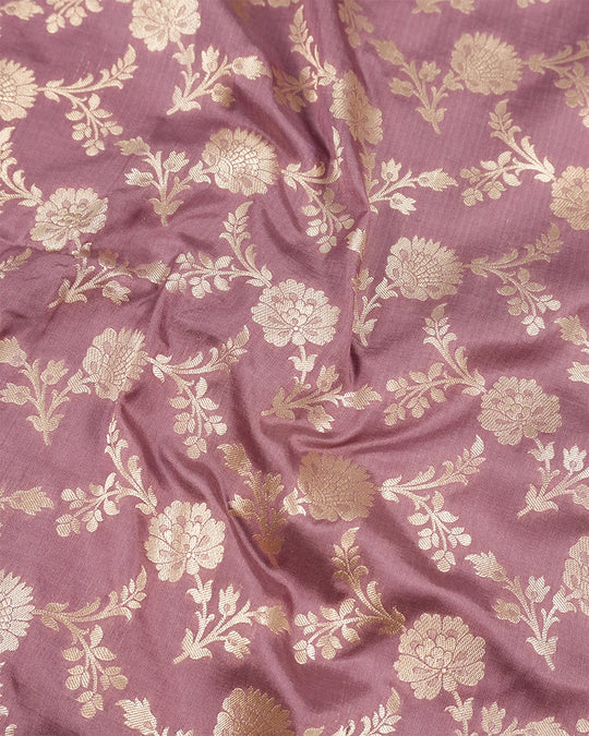 Dusty Rose Pink Pure Katan Saree with Floral Vine Jaal Weaving