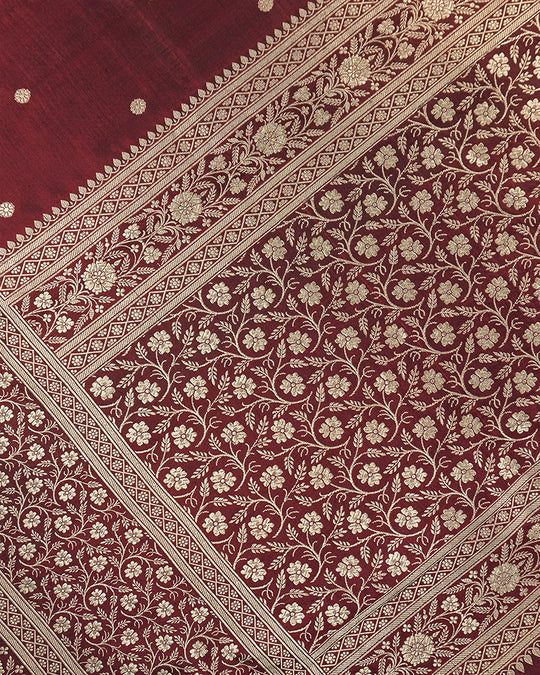 Maroon Pure Katan Saree with Buti Weave and Rich Heritage Border