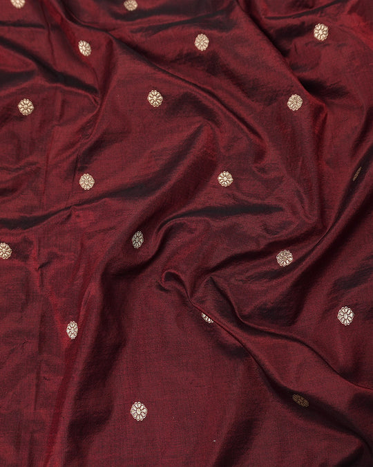 Maroon Pure Katan Saree with Buti Weave and Rich Heritage Border